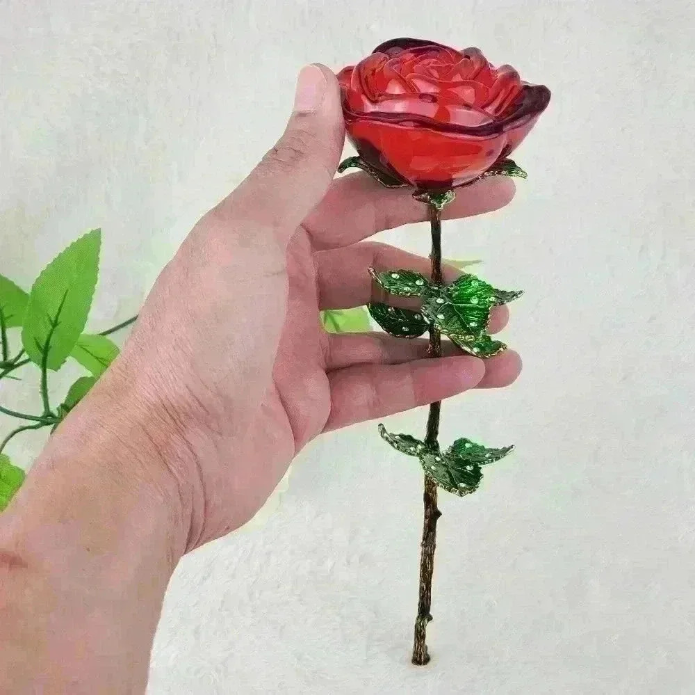Crystal Red Rose Flower Figurines Craft Bi…